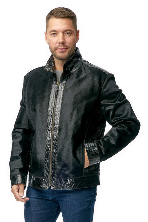 Мужская кожаная куртка из натуральной кожи с воротником, отделка кожа питон 1800025