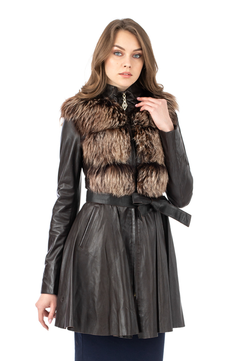 Женское кожаное пальто из натуральной кожи с воротником, отделка лиса 0902494
