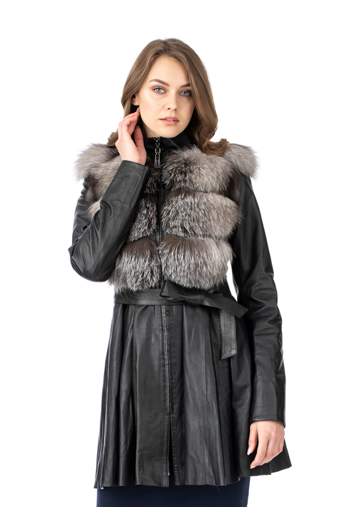 Женское кожаное пальто из натуральной кожи с воротником, отделка лиса 0902534