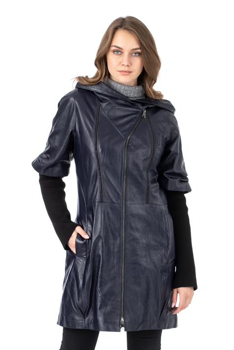 Женское кожаное пальто из натуральной кожи с капюшоном 0902537