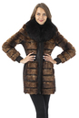Женское кожаное пальто из натуральной замши с воротником, отделка песец 0902699