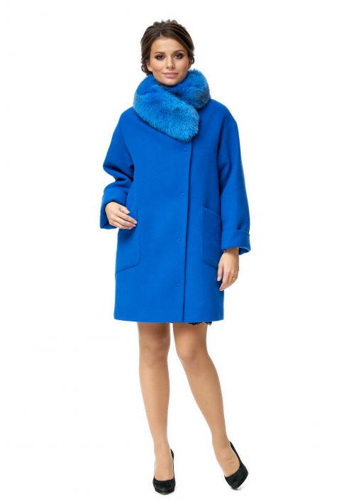 Женское пальто из текстиля с воротником, отделка песец 8002201