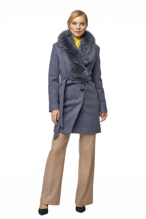 Женское пальто из текстиля, отделка песец 8003038