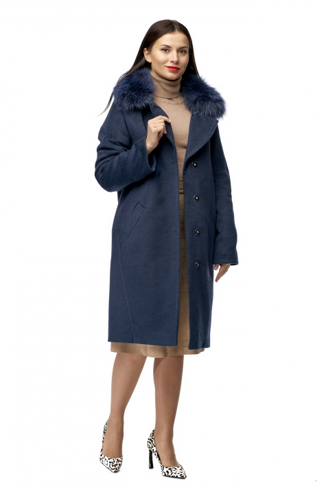 Женское пальто из текстиля с воротником, отделка песец 8003041