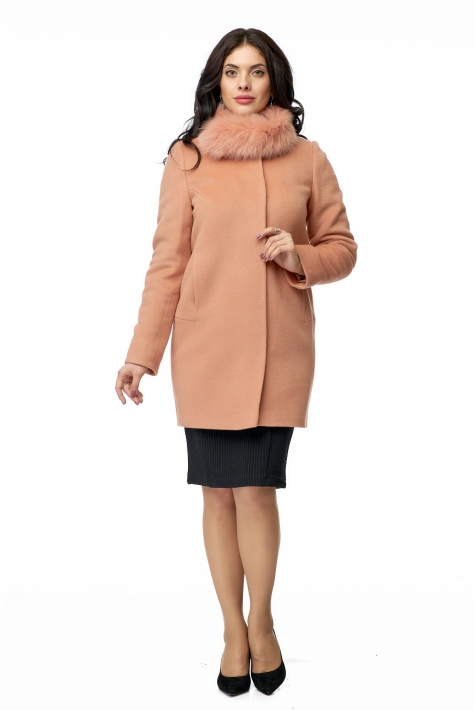Женское пальто из текстиля с воротником, отделка песец 8008779