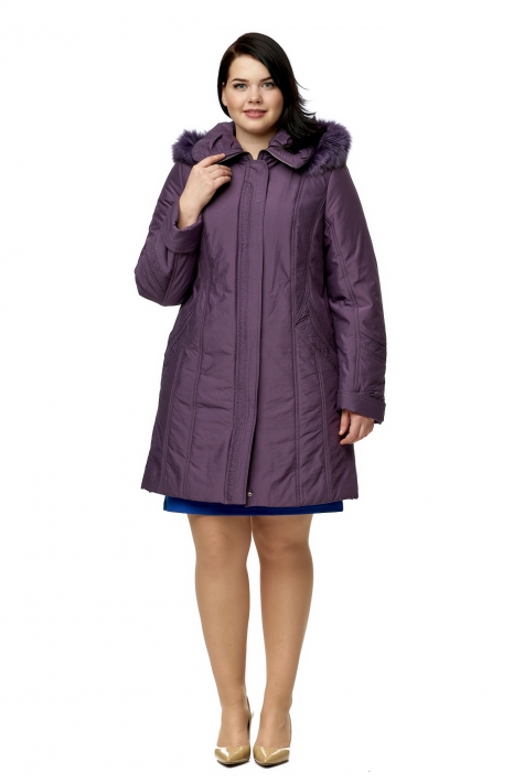 Куртка женская из текстиля с капюшоном, отделка песец 8010004