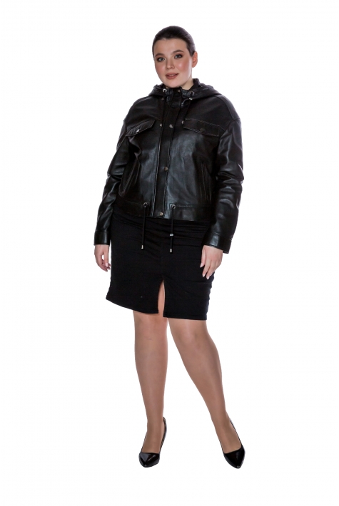 Женская кожаная куртка из натуральной кожи с капюшоном 8011566