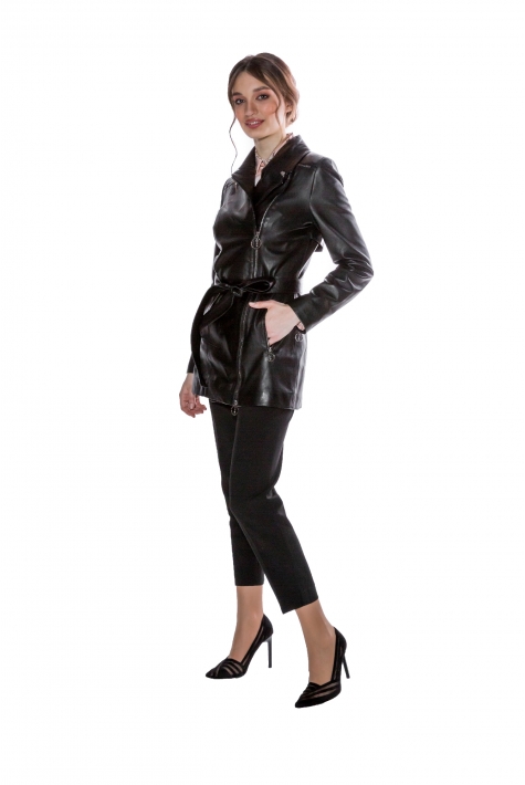 Женская кожаная куртка из натуральной кожи с воротником 8011567