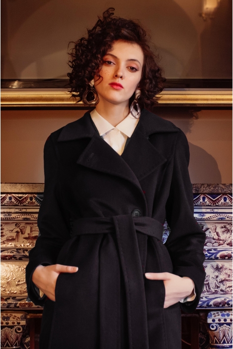Женское пальто из текстиля с воротником 8011727