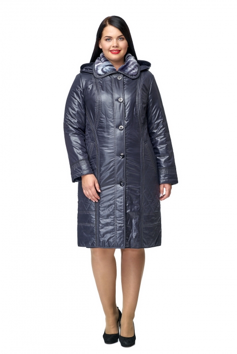 Женское пальто из текстиля с капюшоном, отделка искусственный мех 8011874