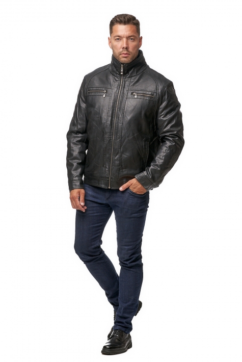 Мужская кожаная куртка из эко-кожи с воротником, отделка искусственный мех 8012314