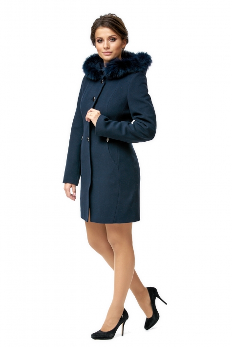 Женское пальто из текстиля с воротником, отделка песец 8016379