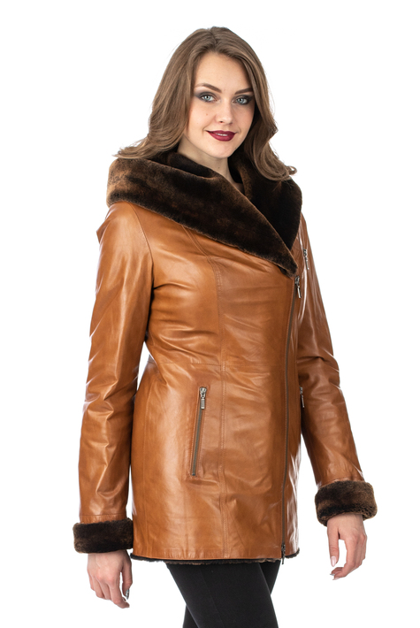 Женская кожаная куртка из натуральной кожи на меху с капюшоном 3600238