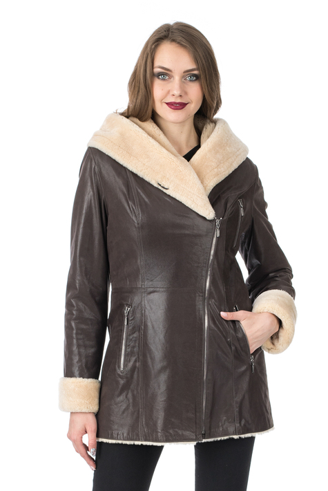 Женская кожаная куртка из натуральной кожи на меху с капюшоном 3600239
