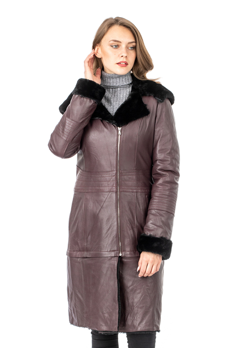 Женское кожаное пальто из натуральной кожи на меху с капюшоном 3600248