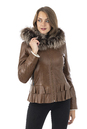 Женская кожаная куртка из натуральной кожи на меху с капюшоном, отделка лиса 3600262