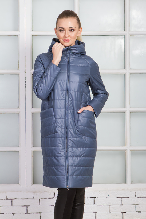 Женское пальто из текстиля с капюшоном 1000379