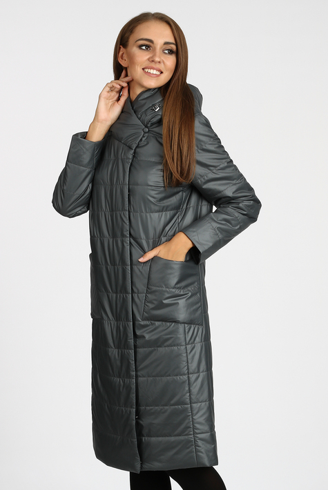Женское пальто из текстиля с капюшоном 1000955